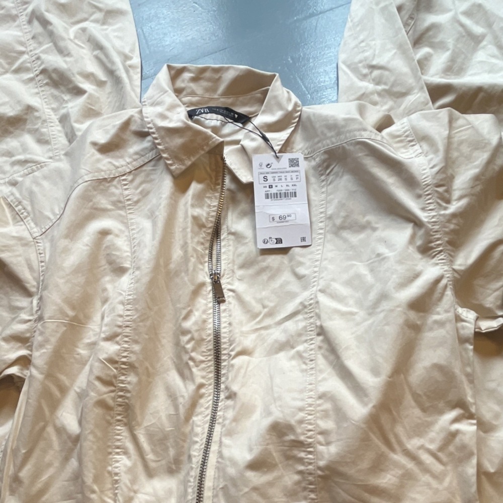 Zara Beige Collared Short Sleeve Wide-Leg Women's Regular Fit Jumpsuit Size S - Picture 5 of 11